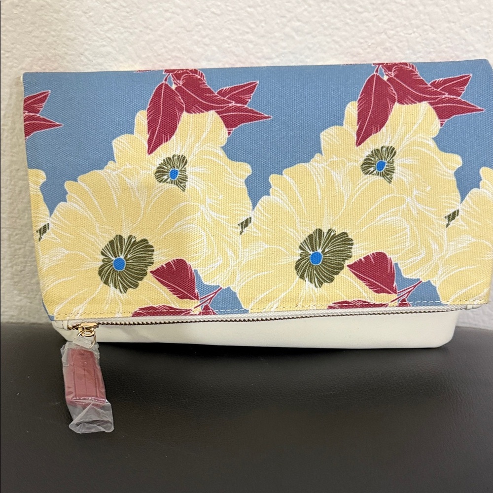 Rachel Pally Floral Clutch with Blue and Yellow Design NWOT